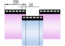 300 мм х 33% нахлест  на 1 проушину (общ. перекрытие = 100 мм